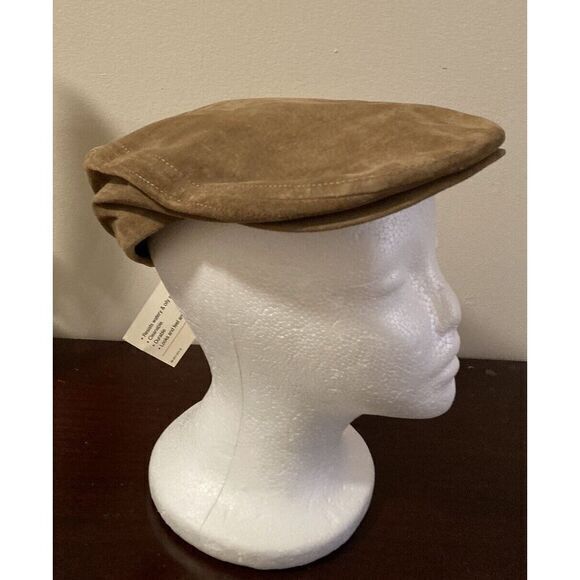 Suede Newsboy Hat Mens L Leather Peaky Blinders Camel Sz L‎ VTG NOS - Picture 1 of 7